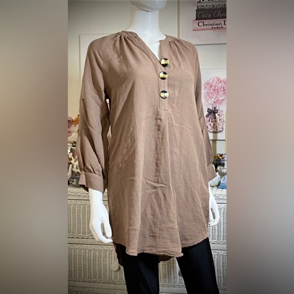 Soft Surroundings Tunic Pullover Top Rayon Long Sleeves in Brown Size XS P